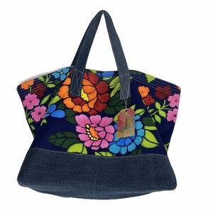 Upcylce  Large Floral Canvas & Denim Tote Bag